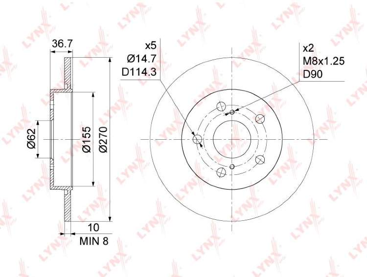 Диск тормозной заднийний (270x10) TOYOTA Auris (E15 8) 1.2-2.2D 07> Corolla (E15 8) 1.3-2.0D 07>