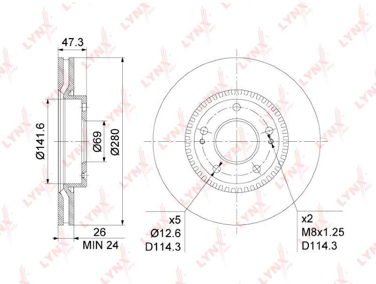 Диск тормозной передний HUYNDAI Sonata (N YF) 2.0-2.4 05> Tucson (JM) 2.0-2.7 04-10 Coupe 1.6-2.0 96-09 Kia