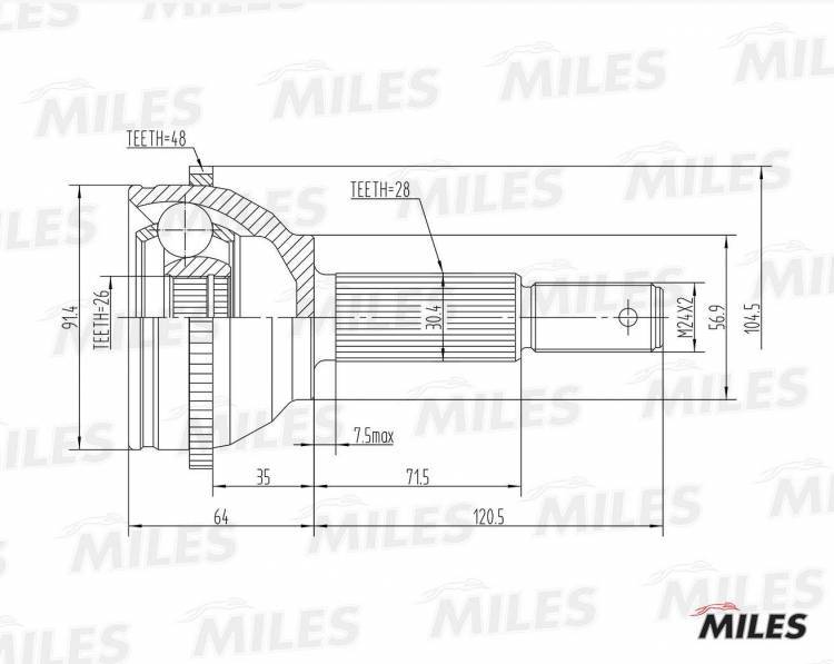 ШРУС FORD TRANSIT 2.0DI 00-06 наружний +ABS